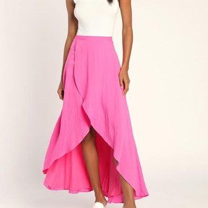 Lulus High Rise Wrap Skirt Hot Pink